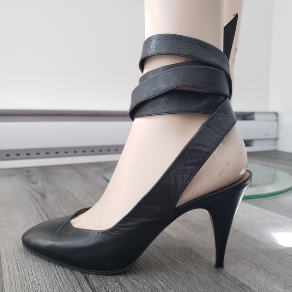 Vintage | Leather slingbacks with ankle wrap - Picture 4 of 10